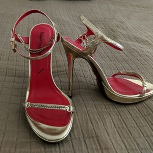 Red Bottom Casare Paciotti Gold High Heel Sandals